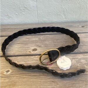 Gorgeous Braided Leather Belt Black Oversize Buckle in Brass Gold Size M…